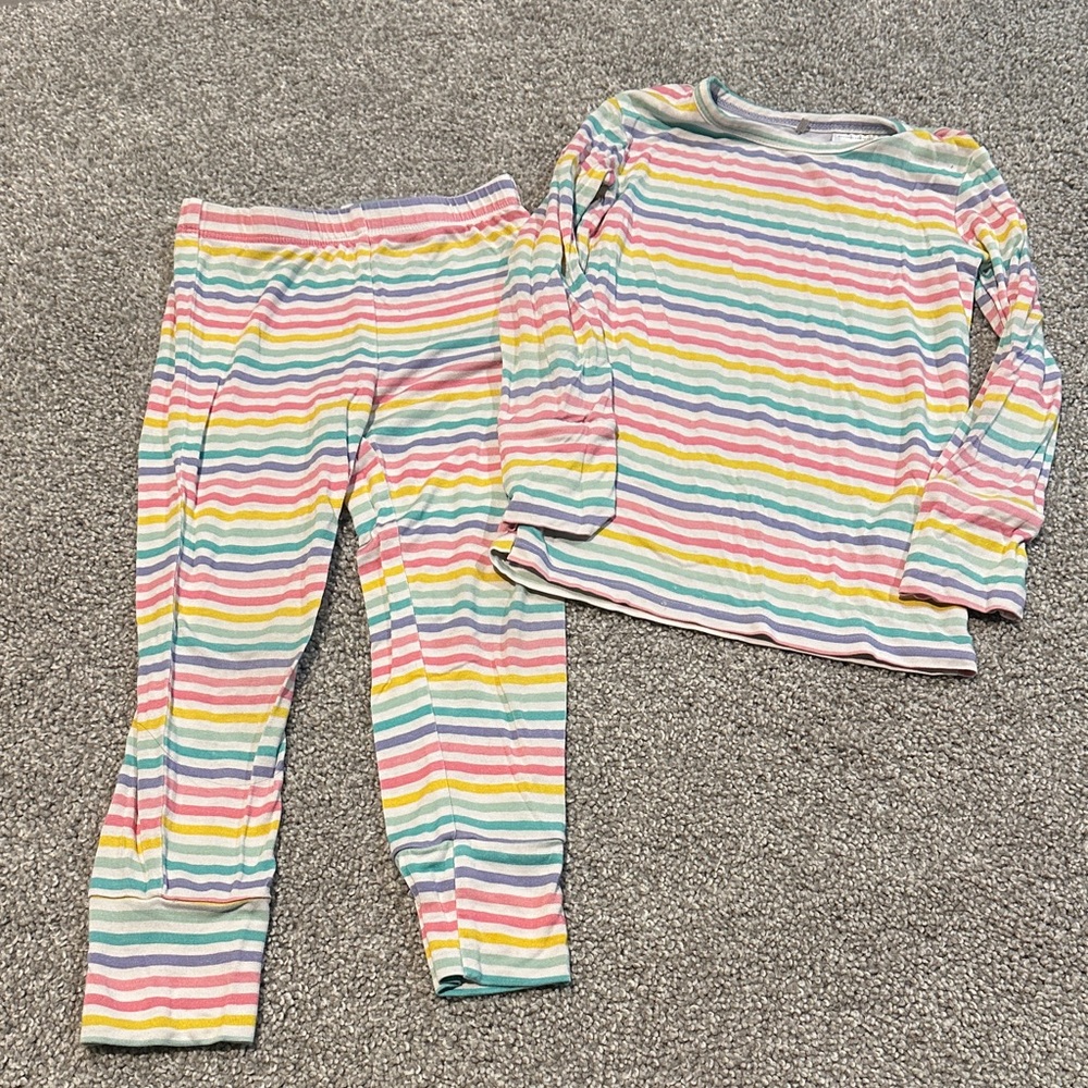 Posh Peanut Bamboo Pastel Stripes Two Piece Long Sleeve‎ Pajama Set 3T